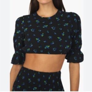 WeWoreWhat Black and Blue Floral Crop Top and maxi skirt